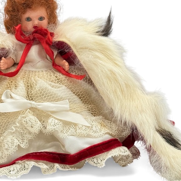 Vintage 40s Sleep Eye Doll Toy Red Fur Trim Cape Crown Victorian Christmas Decor - Picture 4 of 10